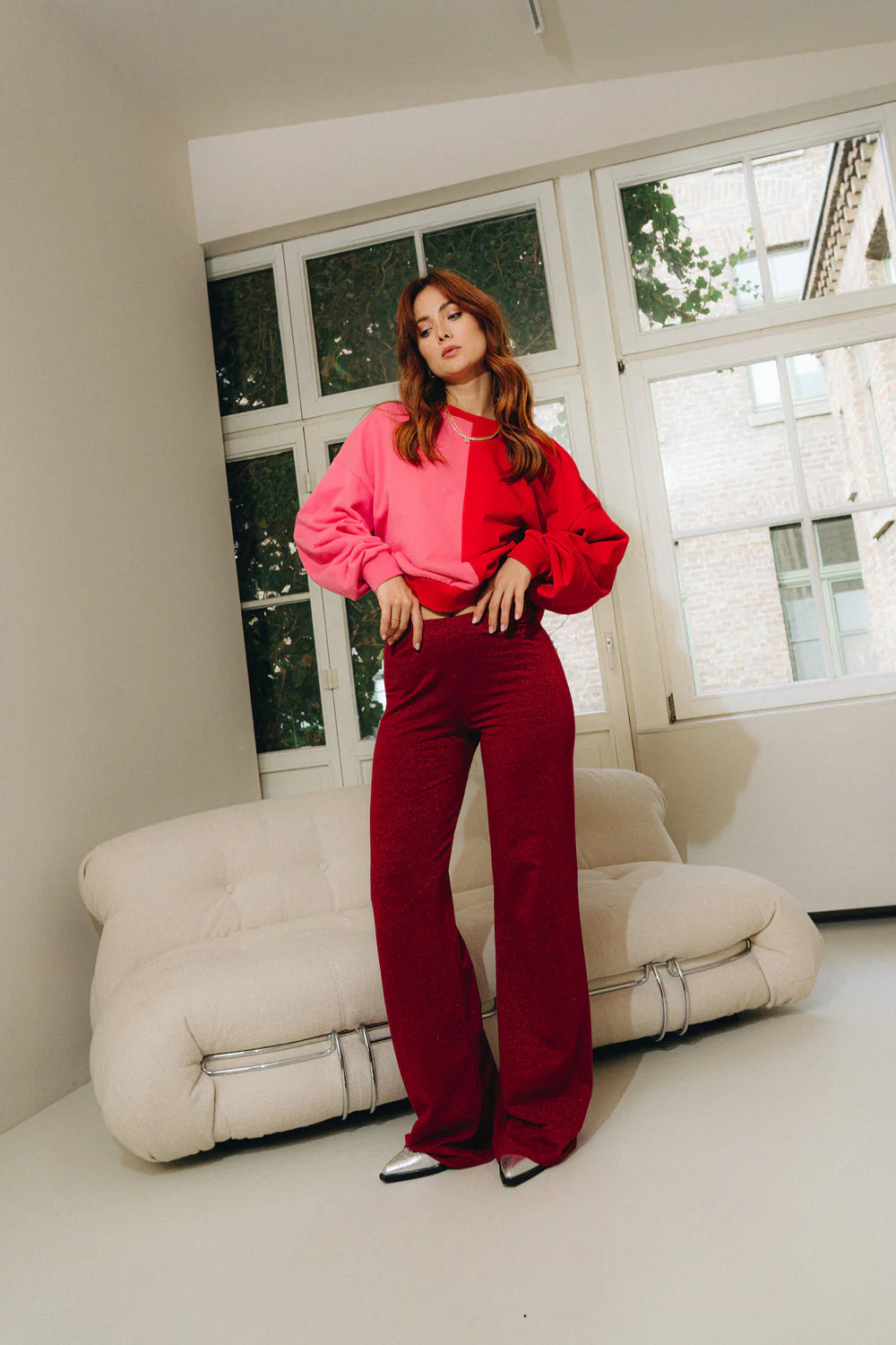 OH APRIL Loui Flared Pants Maroon