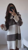 Strickkleid BIG STRIPES creme/taupe