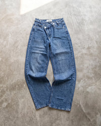 Stretch Straight Jeans mit versetztem Bund blue denim